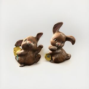 VTG Set Of 2 Bunny Rabbit Figures Ceramic Brown Easter Decor